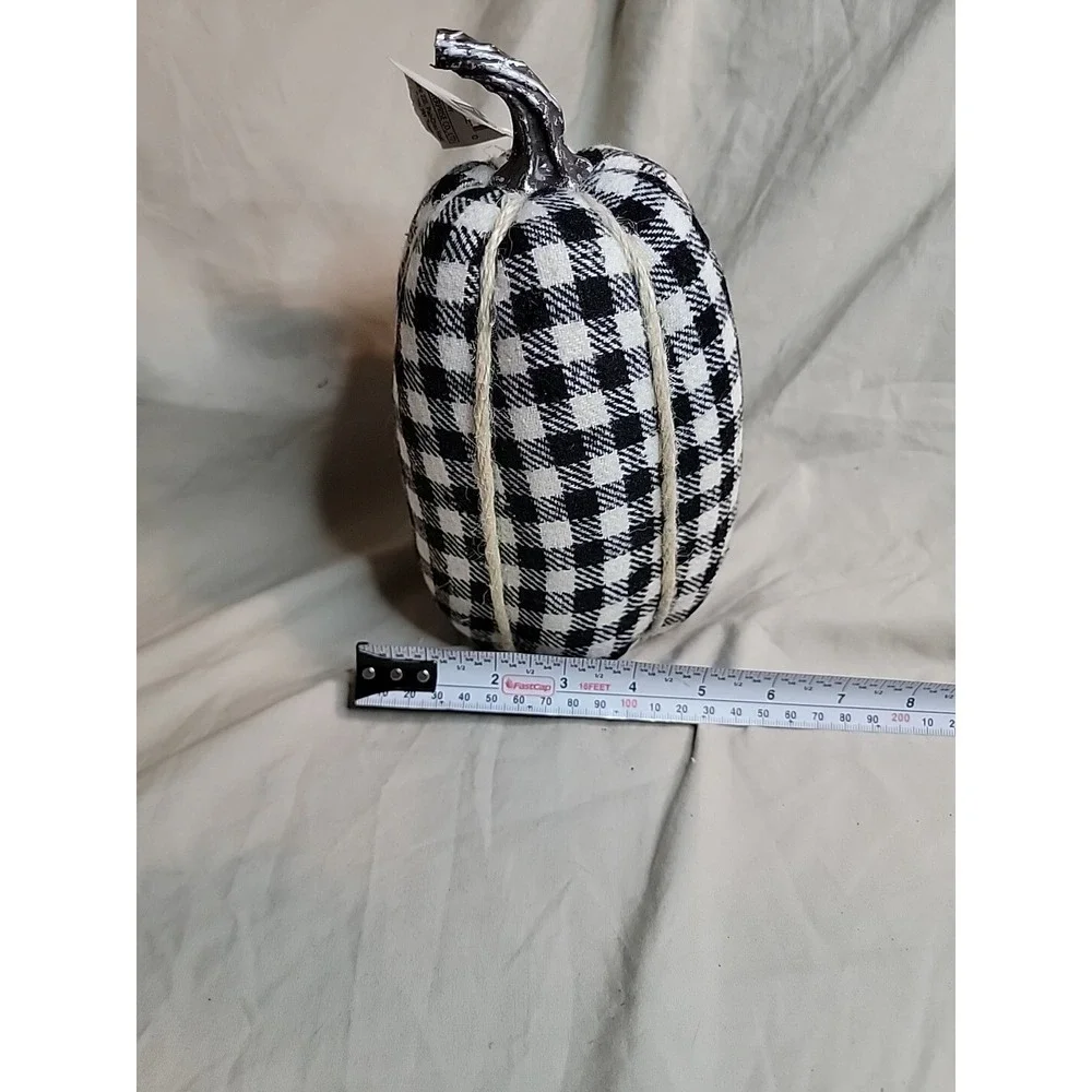 Stuffed Fabric Tall Pumpkin‎ Black & White Small Gingham Print 8.5